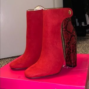 Red snake skin booties